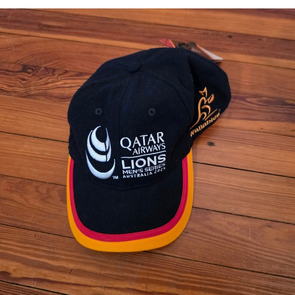 Qatar Airways Lions Mens Series Australia 2025 Rugby Cap Navy Leather Strap NWT
